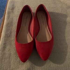 Red velvet pointed toe flats